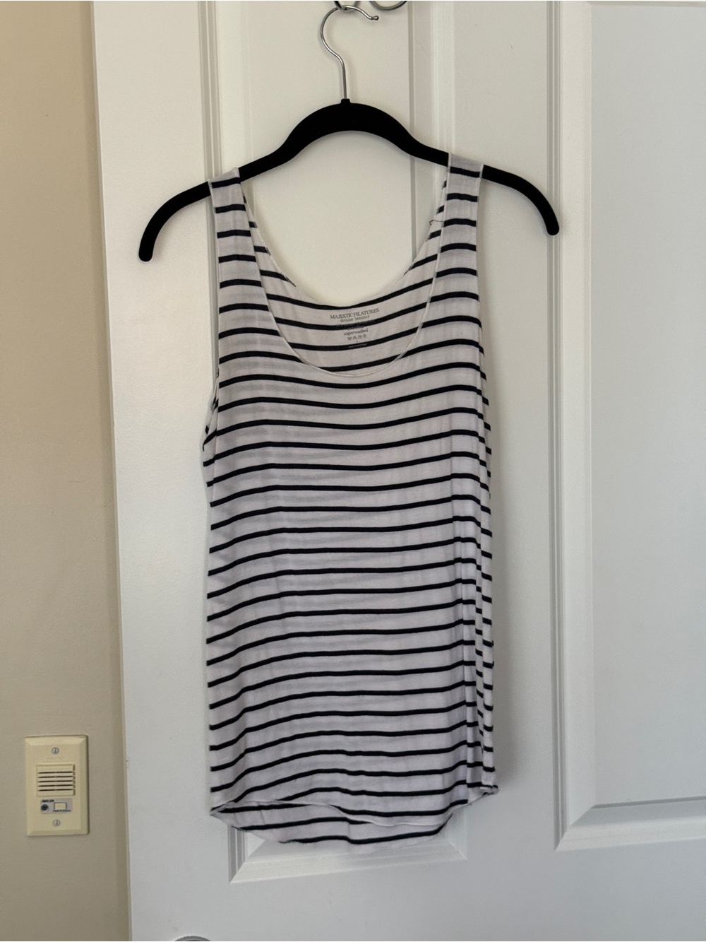 Majestic Filatures Paris Deluxe Teeshirt White w Dark Navy Stripe Tank, Size 2